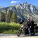 Paul and I sitting on a very loaded motorcycle during our ride through the Canadian Rockies; British Columbia, Canada