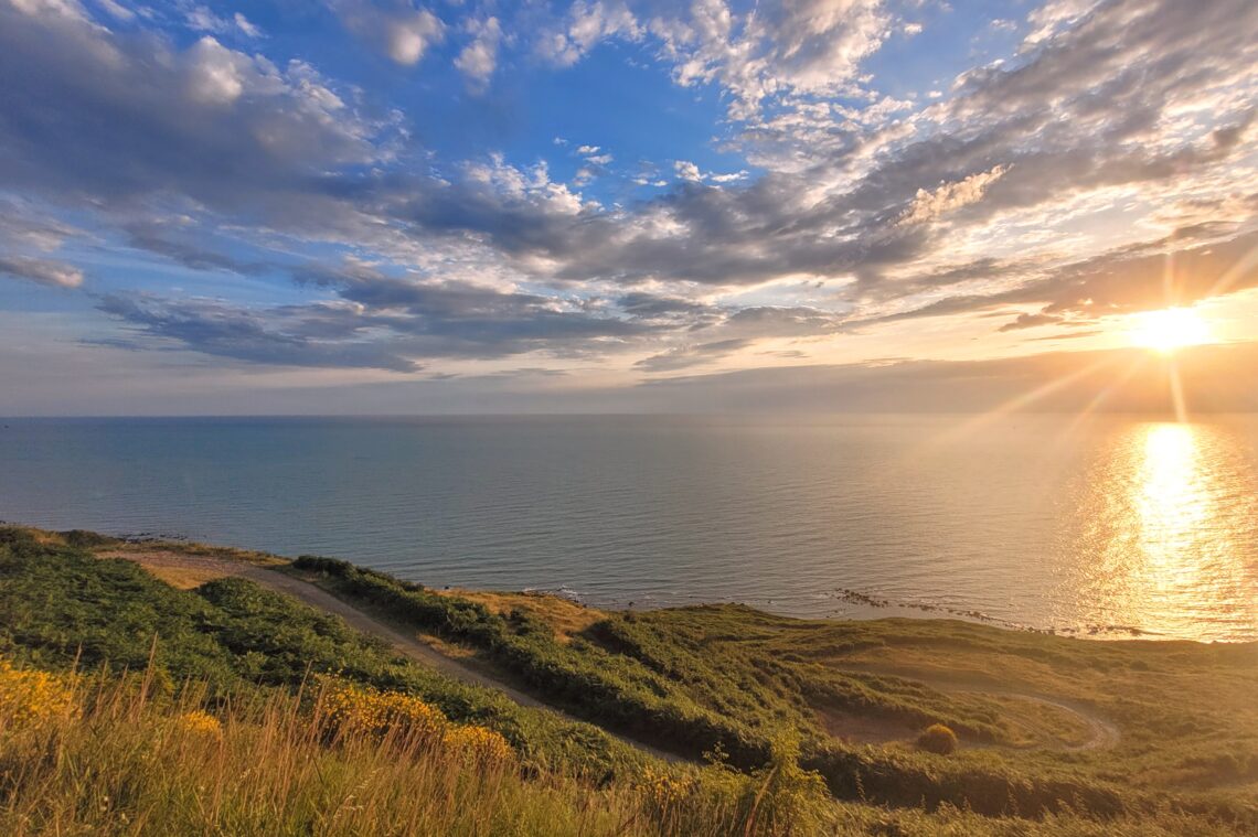 Panoramic view of the Adriatic Sea at sunset; Durres, Albania