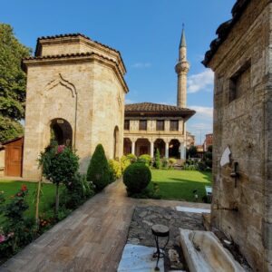Fountains outside the Colourful Mosque; Tetovo