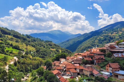 View of Vejtse, North Macedonia - a small village in the Shar Mountains