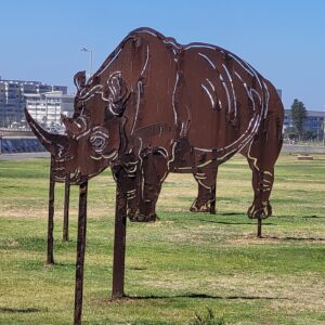 'Rhinosaur' art piece; Cape Town