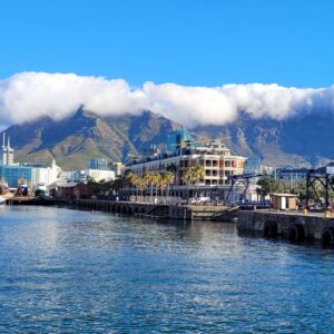 View of V&A Harbour and Table Mountain; Cape Town, South Africa