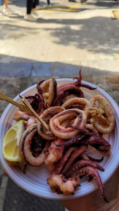 Plate of fried calamari @ Castelbuono Mushroom Festival; Castelbuono, Sicily (Italy)