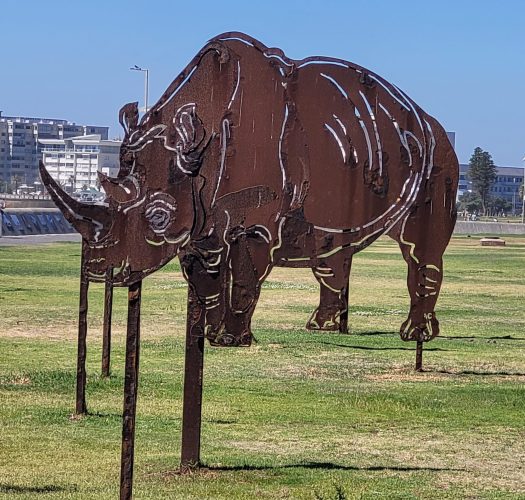 'Rhinosaur' art piece on Sea Point Promenade; Cape Town, South Africa