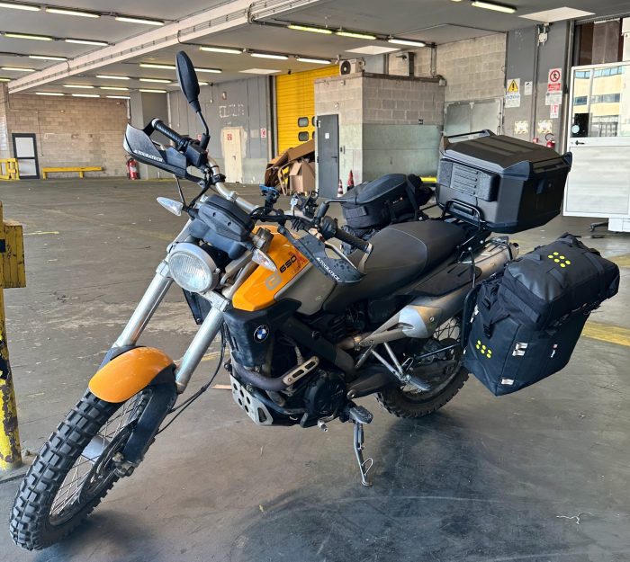 'Lisa Marie' (Paul's BMW G650 XCountry motorcycle) made its first international trip!