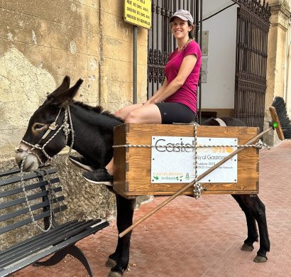 No car? No problem! I'll go for a donkey ride anytime. The town uses the donkeys to help navigate the narrow streets to pick up garbage; Castelbuono, Sicily (Italy)