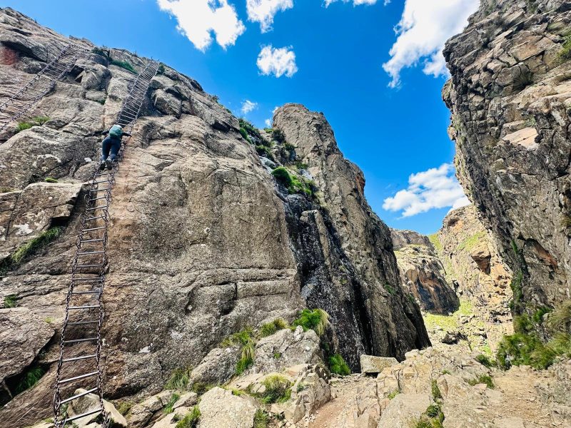 Chain ladders on Tugela Falls hike; South Africa