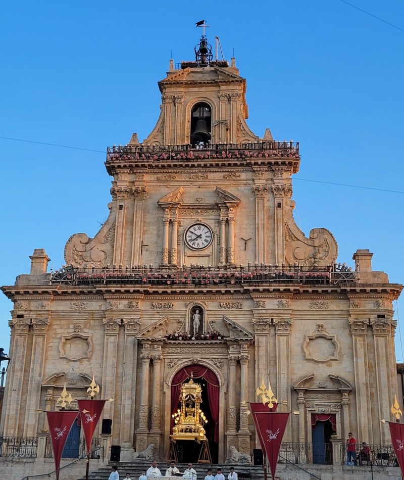 The front of the Basilica di San Sebastiano, which was built in 1780; Palazzolo Acreide, Sicily (italy)