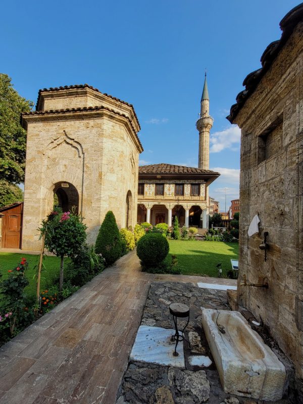 Fountains outside the Colourful Mosque; Tetovo, North Macedonia