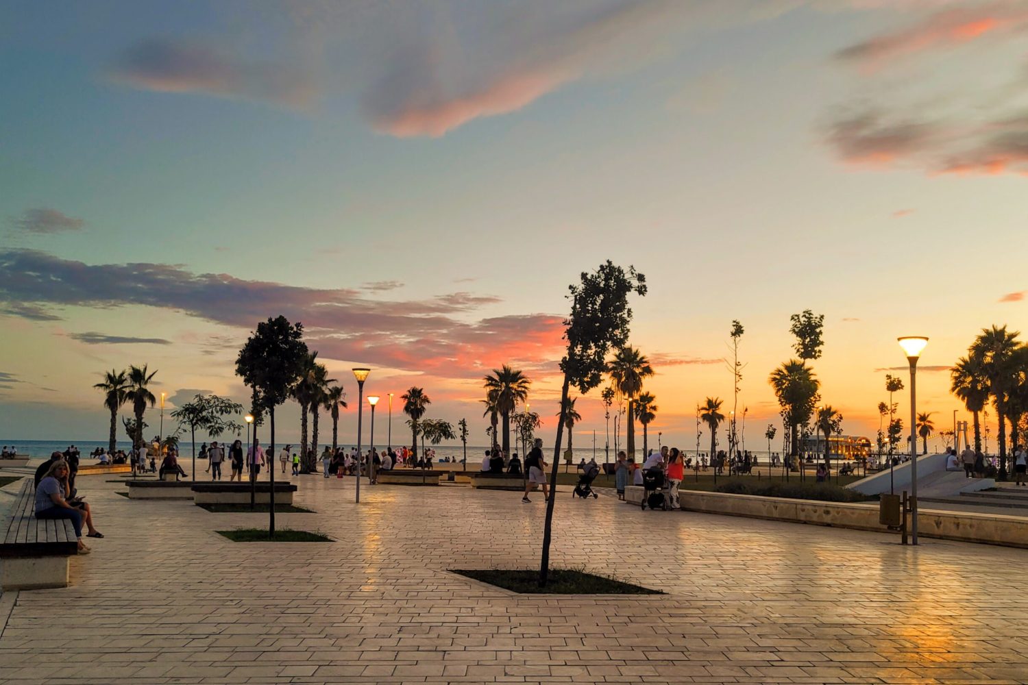 Sunset at Shëtitorja "Vollga" waterfront; Durres, Albania