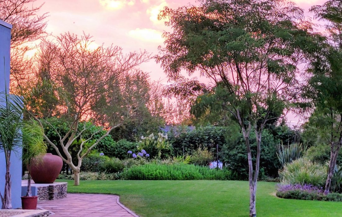 Sunset view from our dinner table at Tangelo Restaurant - Addo Wildlife, South Africa
